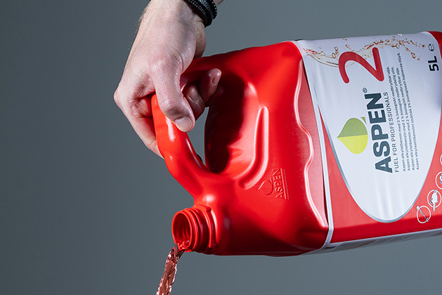 Red fuel from a red plastic can